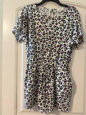 Fantastic Fawn White Leopard-Print Romper with Pink, Yellow & Green Spots